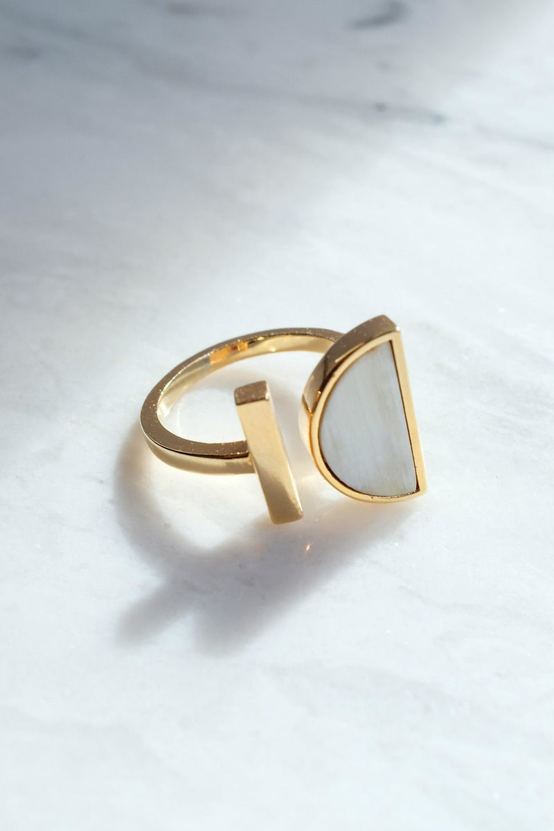Ve Tinh 16K Gold-Plated Brass Buffalo Horn Crescent and Bar Ring - ourCommonplace