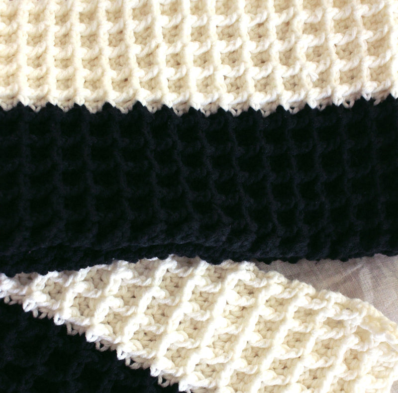 Waffle Crochet Scarf in Black & Off White - ourCommonplace