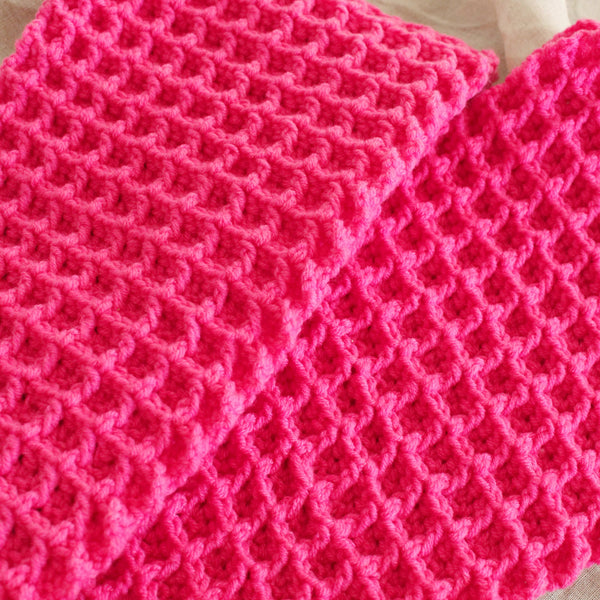 Waffle Crochet Scarf in Candy Pink - ourCommonplace