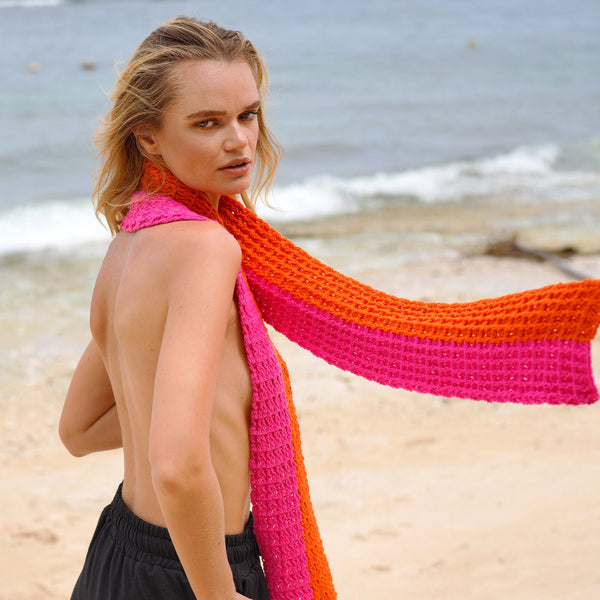 Waffle Crochet Scarf in Candy Pink & Tangerine Orange - ourCommonplace
