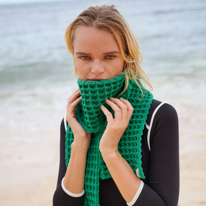 Waffle Crochet Scarf in Green - ourCommonplace