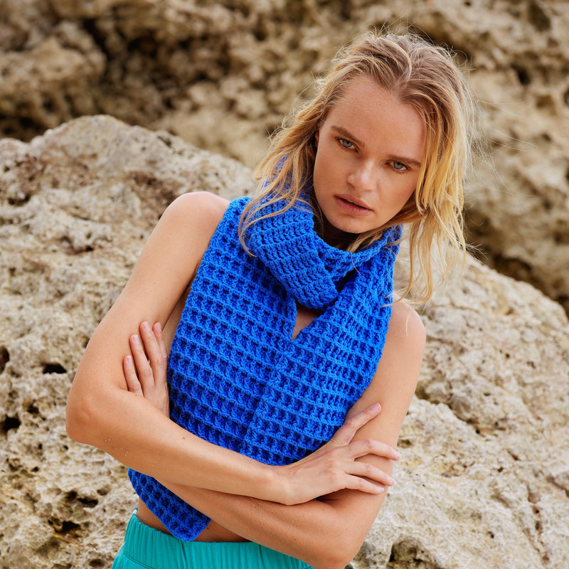 Waffle Crochet Scarf in Savoy Blue - ourCommonplace