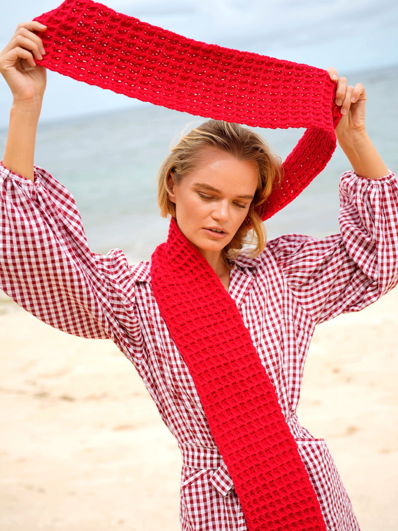 Waffle Crochet Scarf in Red - ourCommonplace