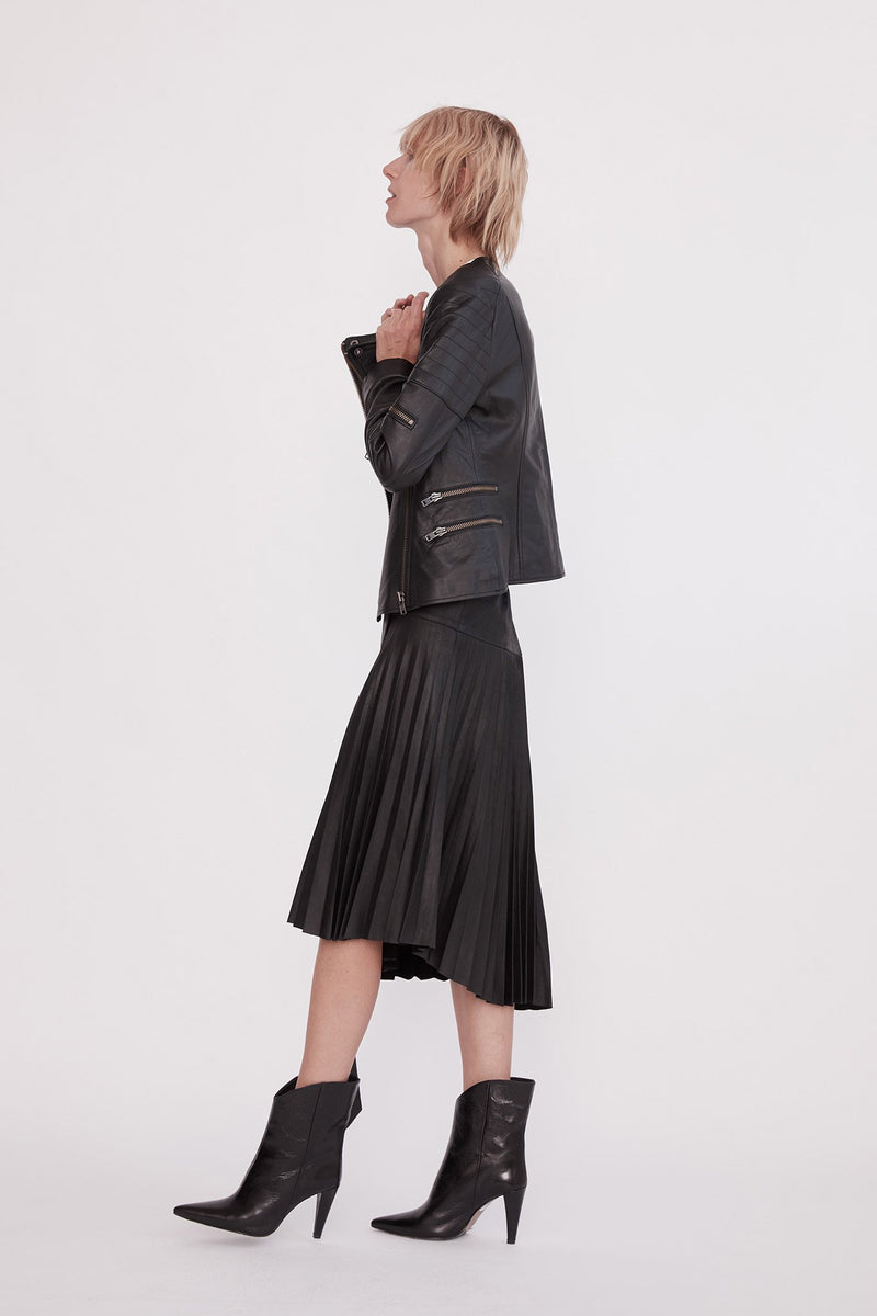 Park Avenue Pleated Skirt Black Leather - ourCommonplace