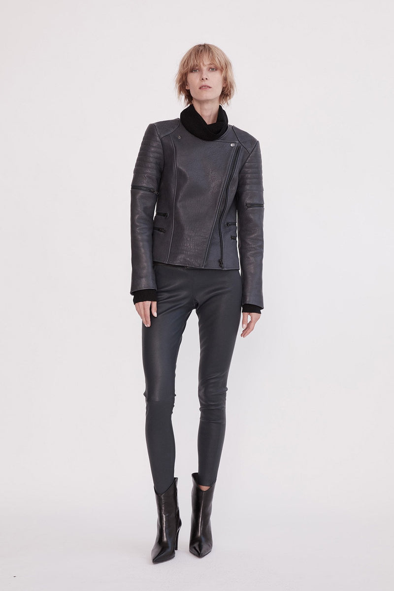 Greenwich Street Motor Jacket in Bubble Ink Leather - ourCommonplace