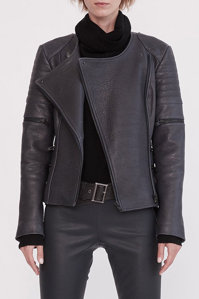 Greenwich Street Motor Jacket in Bubble Ink Leather - ourCommonplace