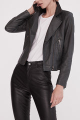 The New Yorker Motor Jacket Worn in Charcoal Leather - ourCommonplace