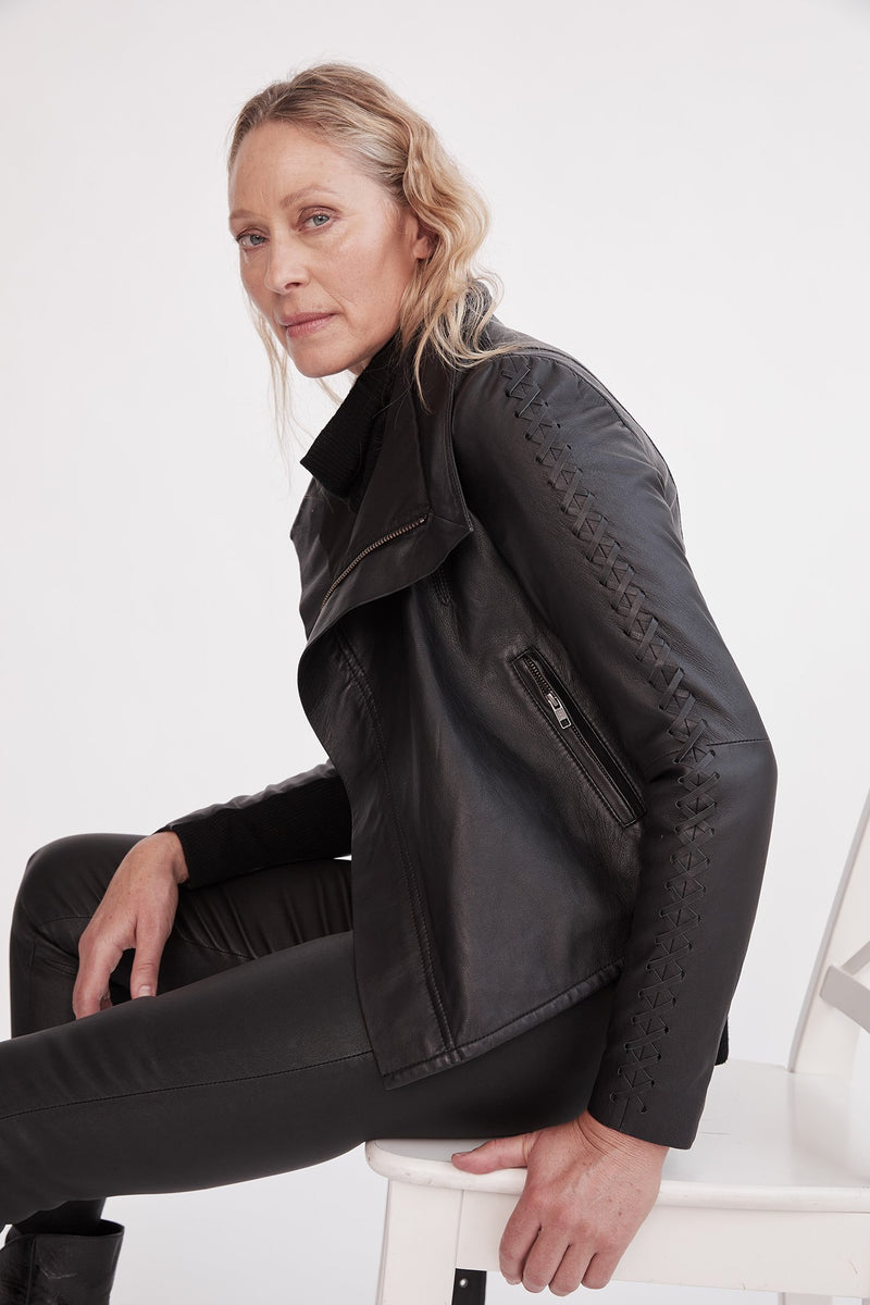 The Paddington Drape Jacket Black Leather - ourCommonplace