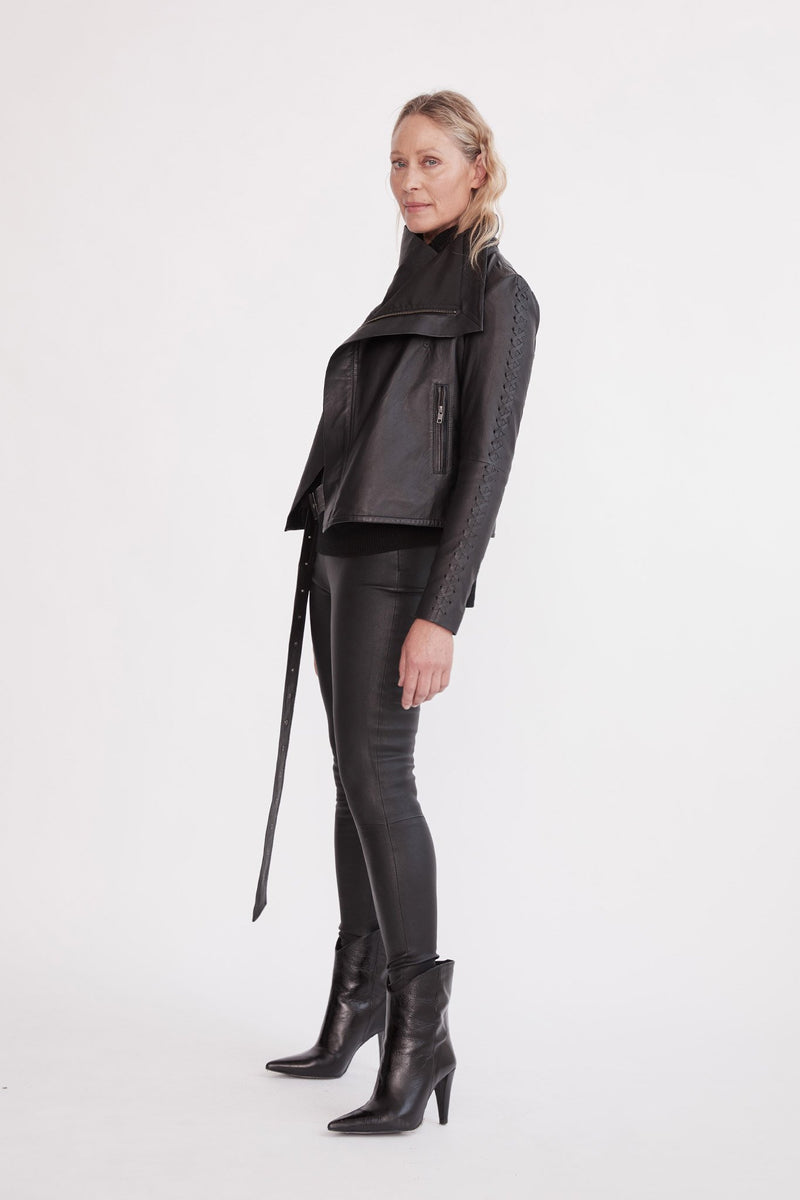 The Paddington Drape Jacket Black Leather - ourCommonplace
