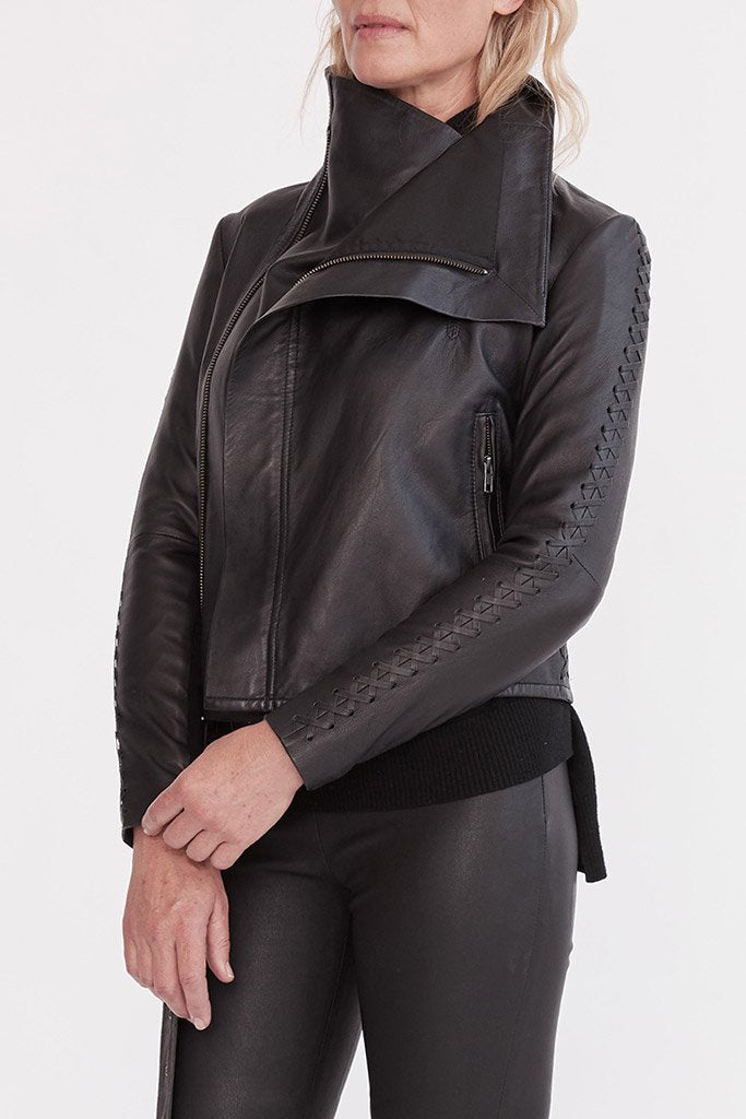 The Paddington Drape Jacket Black Leather - ourCommonplace