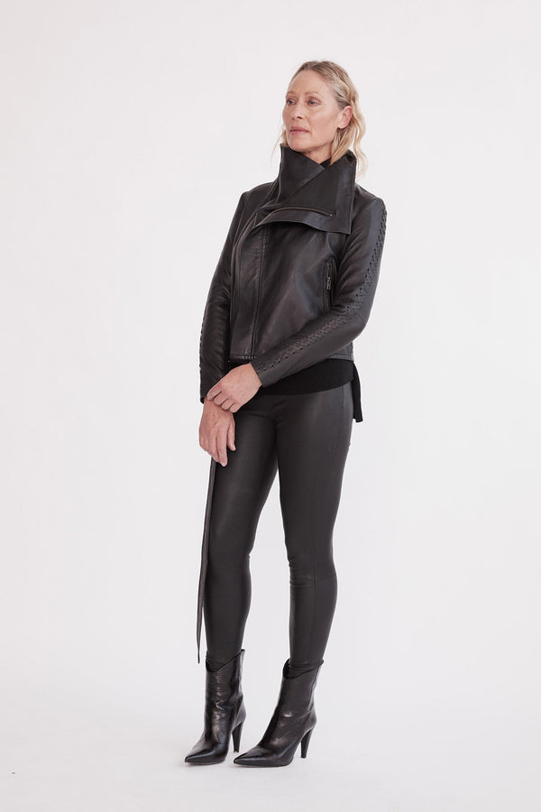 The Paddington Drape Jacket Black Leather - ourCommonplace