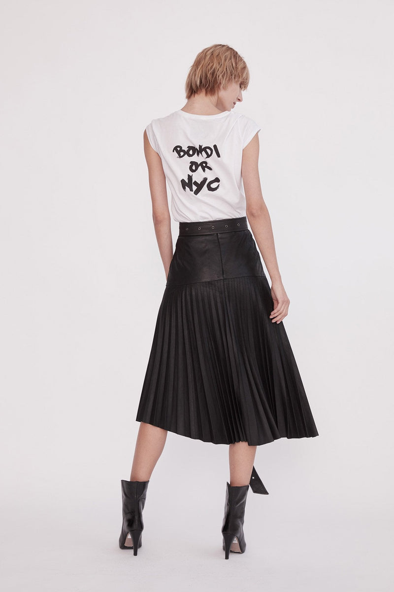 Park Avenue Pleated Skirt Black Leather - ourCommonplace