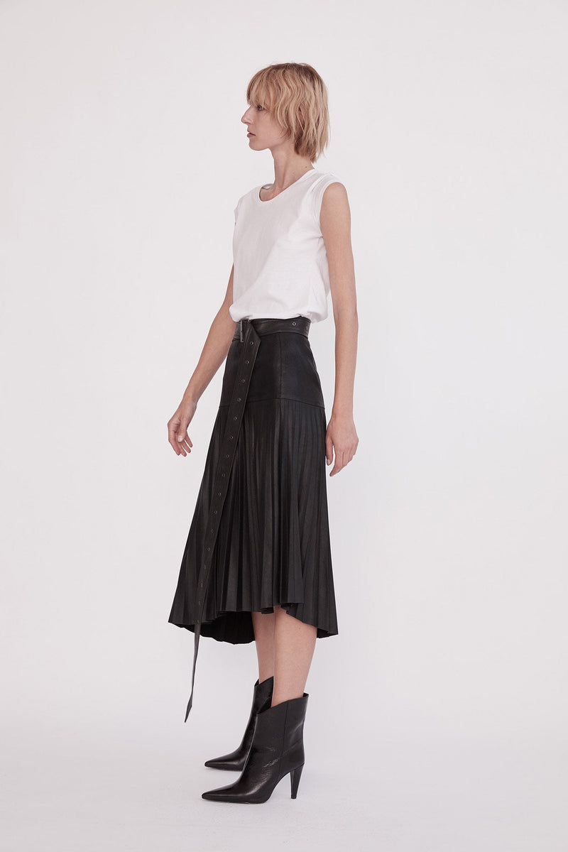 Park Avenue Pleated Skirt Black Leather - ourCommonplace