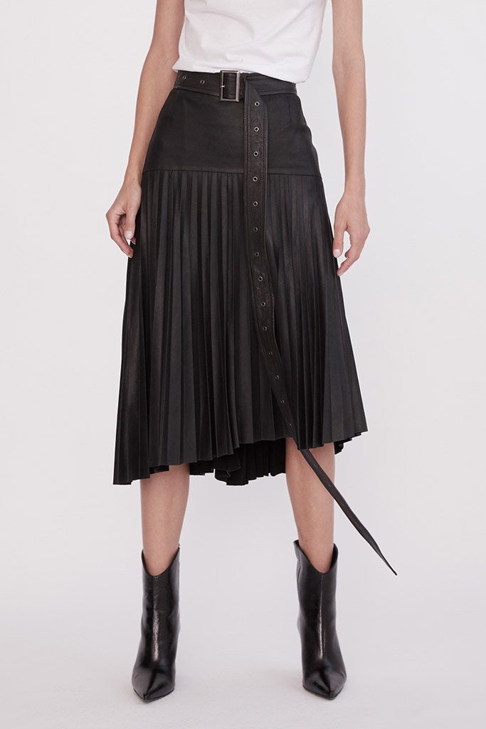 Park Avenue Pleated Skirt Black Leather - ourCommonplace