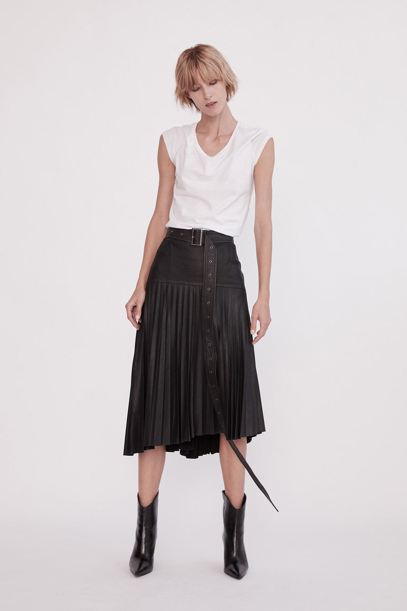 Park Avenue Pleated Skirt Black Leather - ourCommonplace