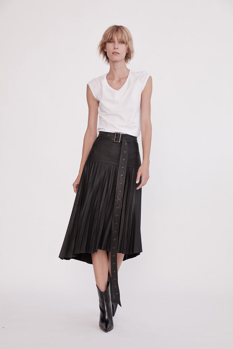 Park Avenue Pleated Skirt Black Leather - ourCommonplace