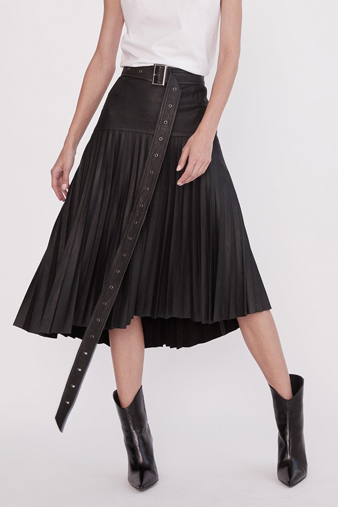 Park Avenue Pleated Skirt Black Leather - ourCommonplace