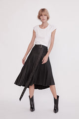 Park Avenue Pleated Skirt Black Leather - ourCommonplace