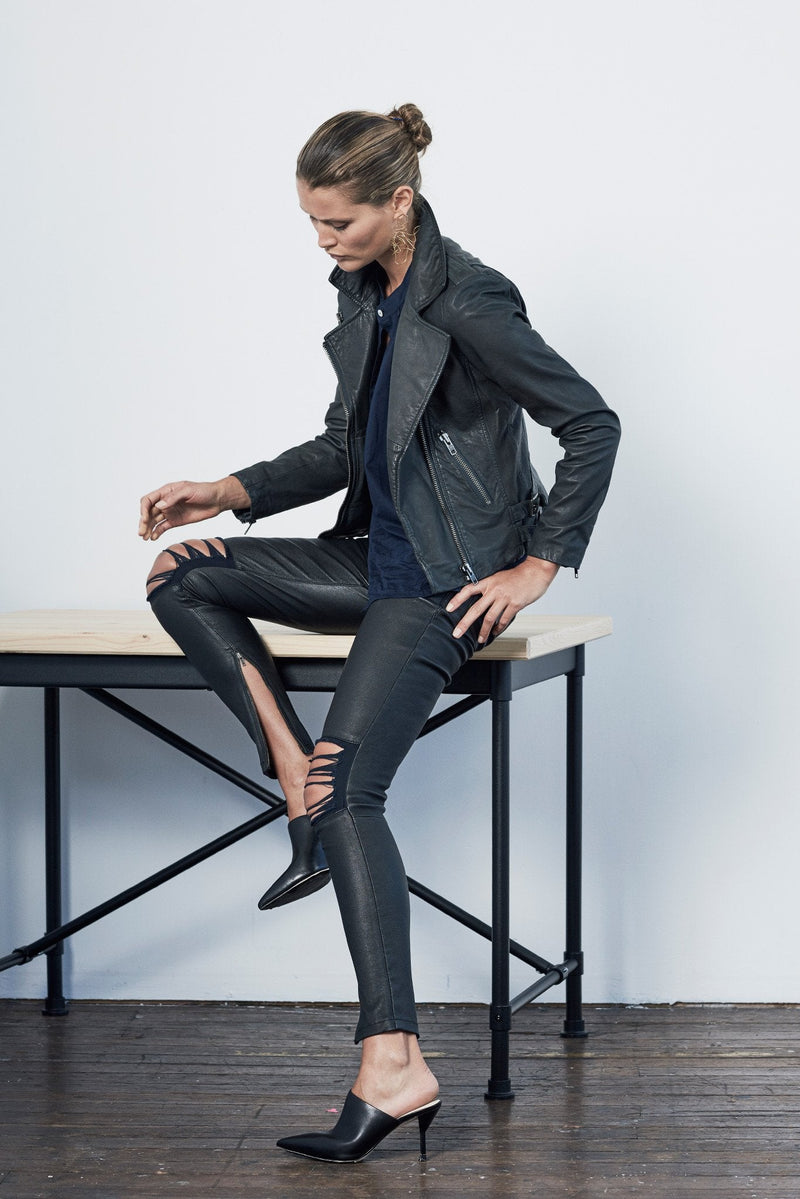 The New Yorker Motor Jacket Worn in Charcoal Leather - ourCommonplace