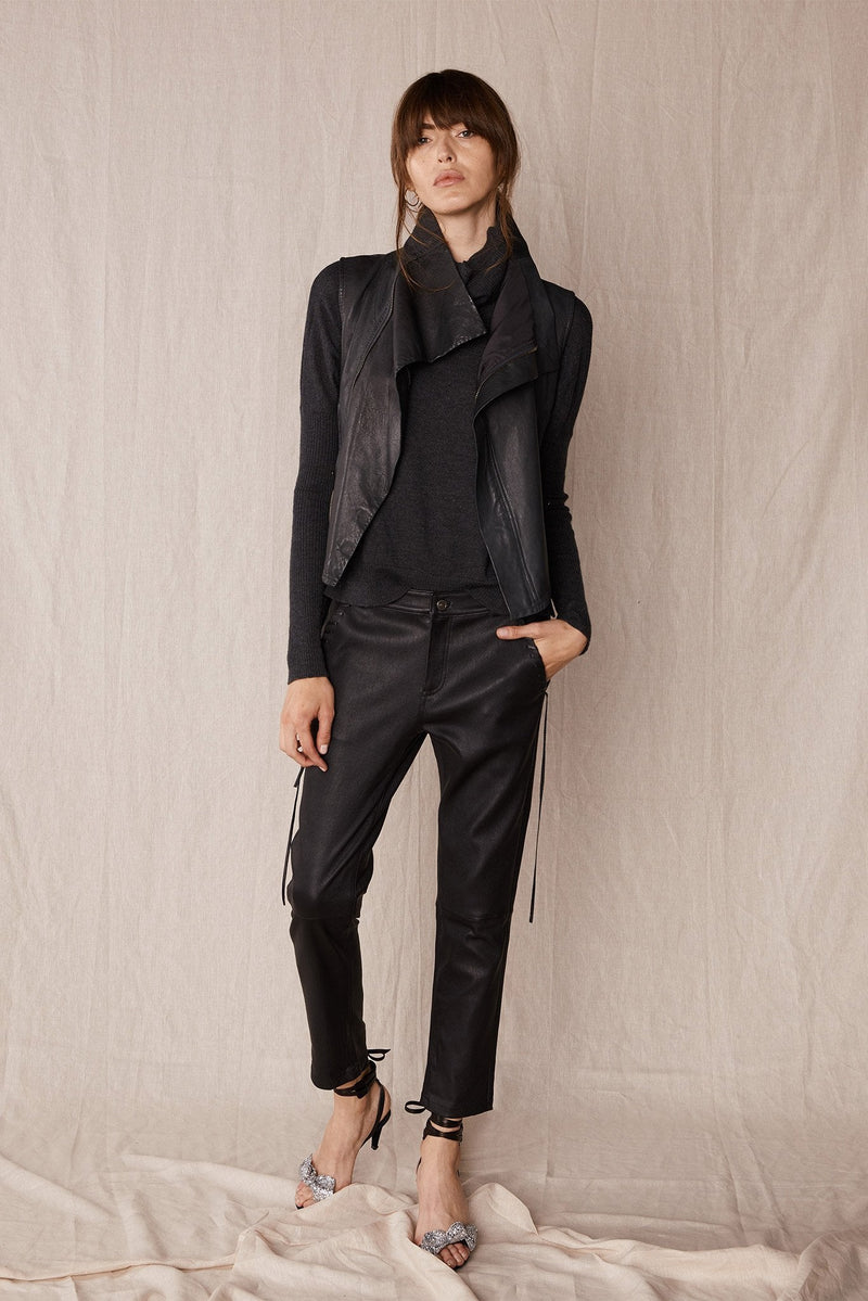 The Bondi Slouch Pant Black Stretch Leather - ourCommonplace