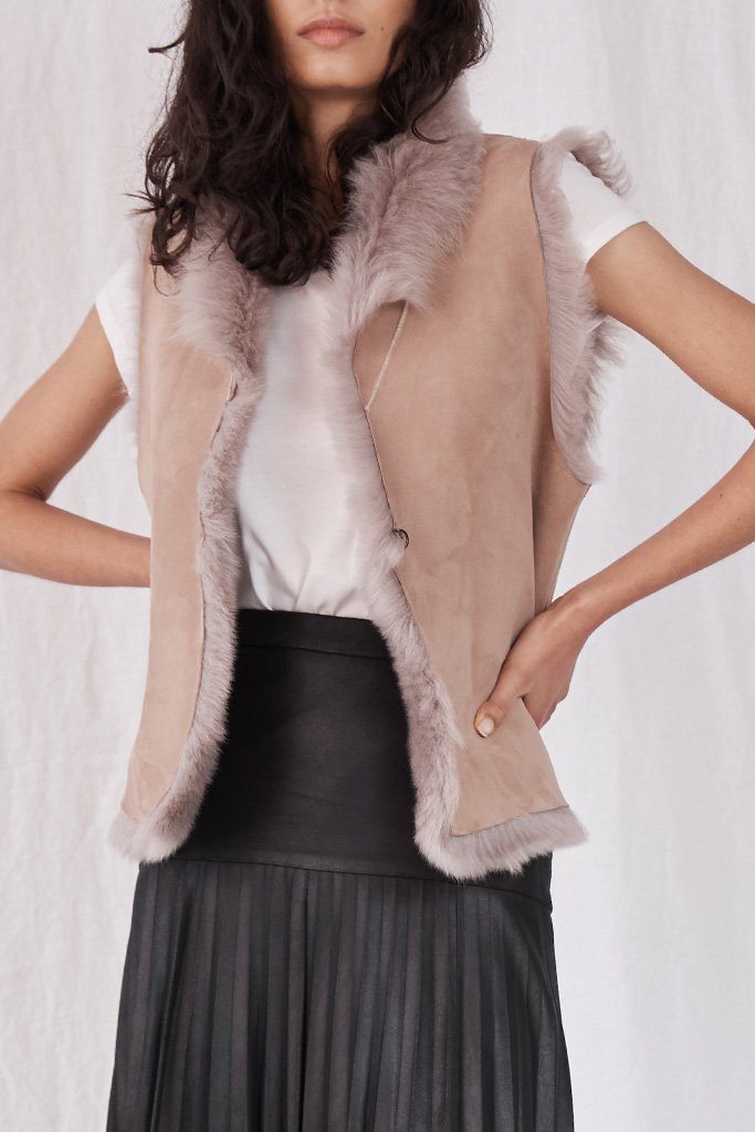 Bushwick Reversible Vest Taupe Shearling - ourCommonplace