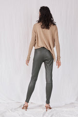 West Broadway Sleek Leather Leggings Deep Deaths Green Leather - ourCommonplace