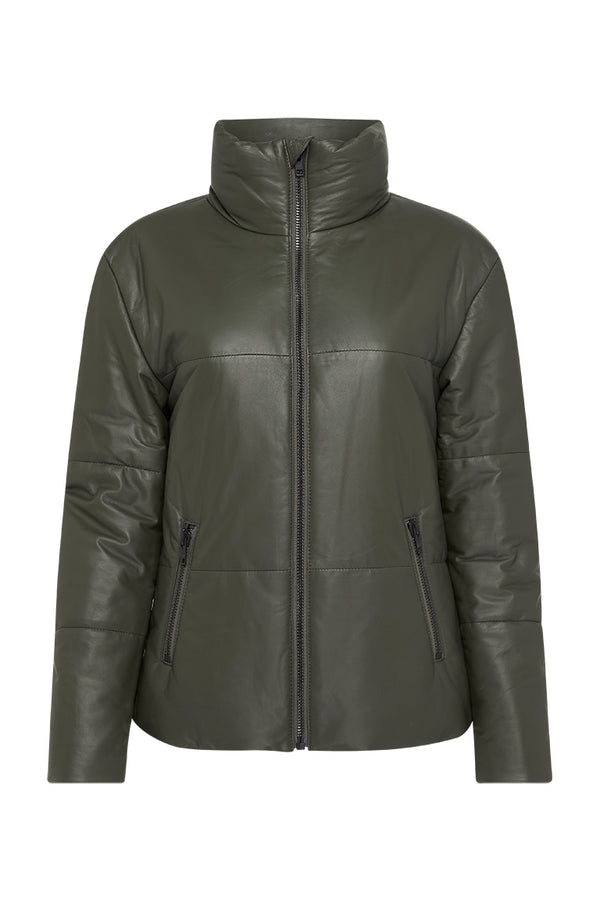 Uptown Puffer Jacket Bottlebush Green Leather - ourCommonplace