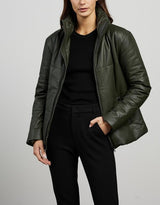 Uptown Puffer Jacket Bottlebush Green Leather - ourCommonplace