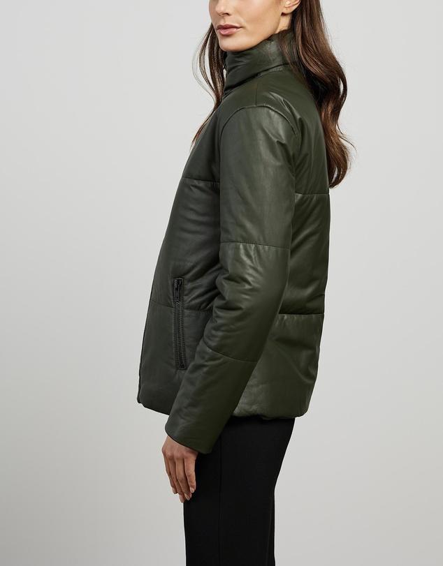 Uptown Puffer Jacket Bottlebush Green Leather - ourCommonplace