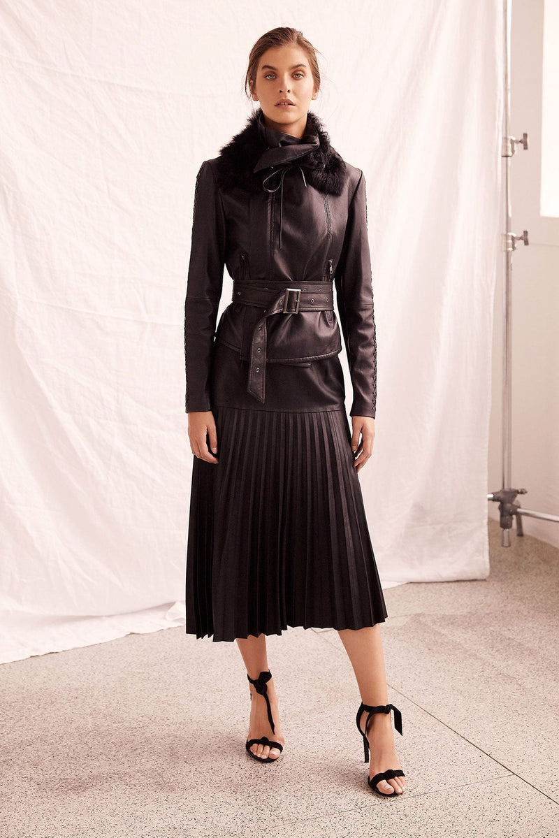 Park Avenue Pleated Skirt Black Leather - ourCommonplace