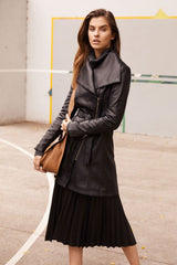 Park Avenue Pleated Skirt Black Leather - ourCommonplace