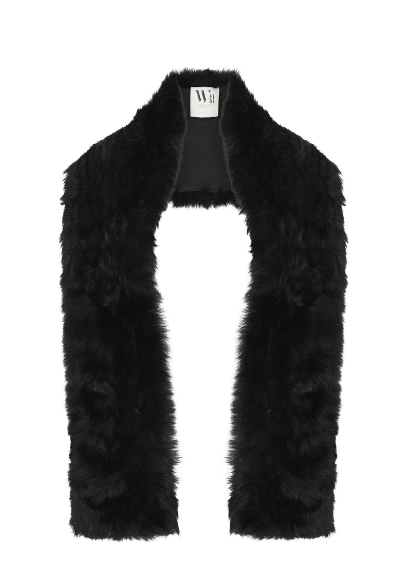 Upper West Scarf in Italian Long Hair Black Shearling - ourCommonplace