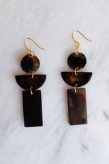 Con Dao 16K Gold Plated Dark Geometric Buffalo Horn Earrings - ourCommonplace