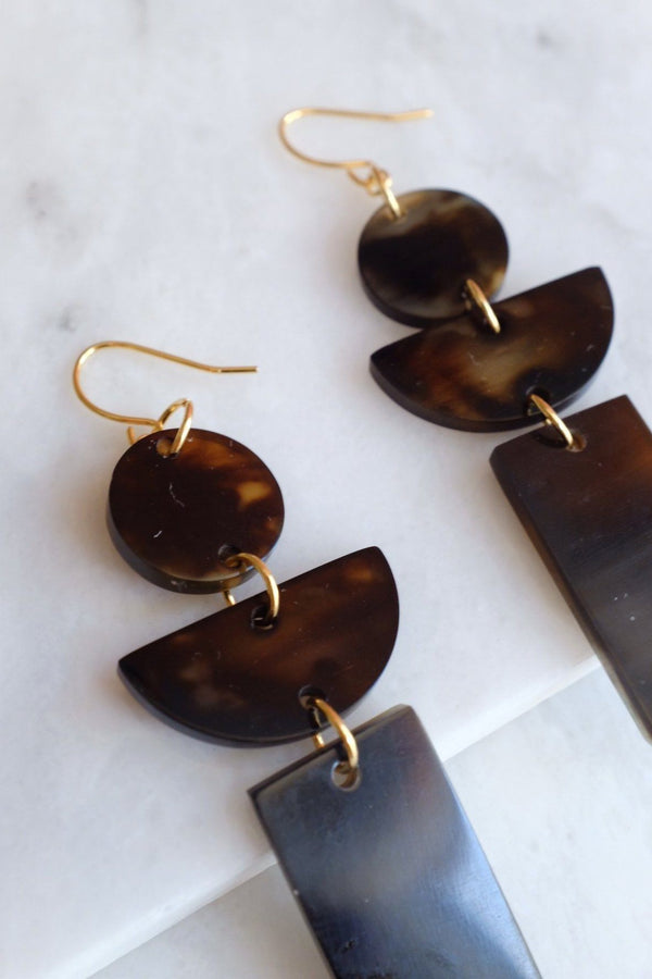 Con Dao 16K Gold Plated Dark Geometric Buffalo Horn Earrings - ourCommonplace