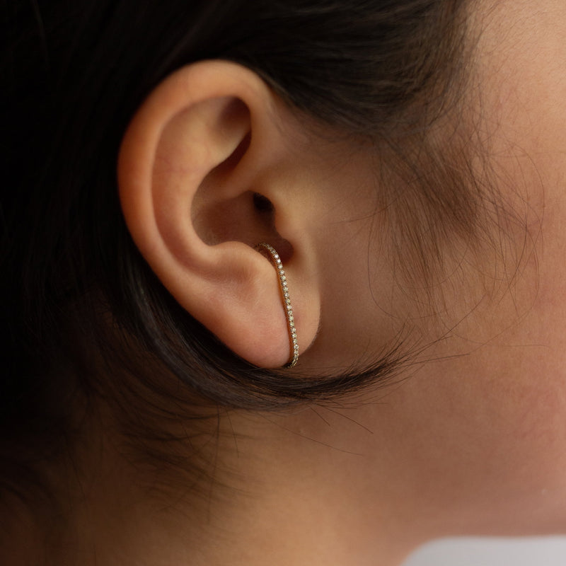 Minimalist Ear Cuff With Pavé Diamond -  14k Yellow Gold - ourCommonplace