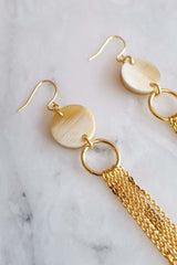 Khanh Hoa 16K Gold Plated Long Tassel Circle Buffalo Horn Earrings - ourCommonplace