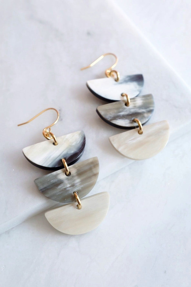 Hanoi 16K Gold Plated Triple Crescent Multi-colored Buffalo Horn Earrings - ourCommonplace