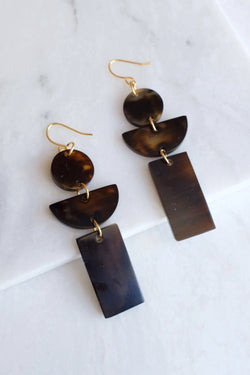 Con Dao 16K Gold Plated Dark Geometric Buffalo Horn Earrings - ourCommonplace