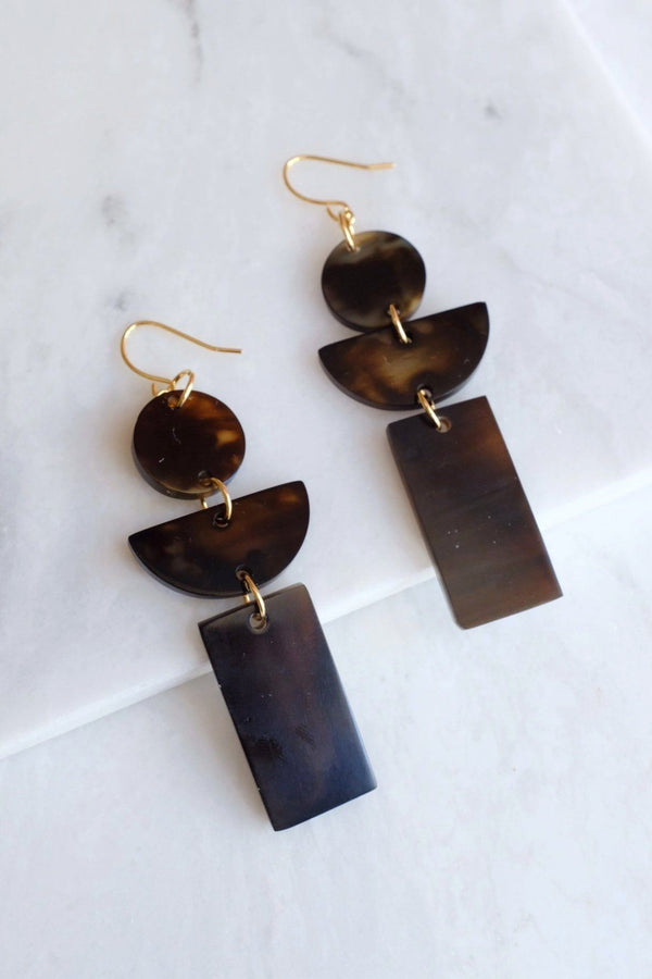 Con Dao 16K Gold Plated Dark Geometric Buffalo Horn Earrings - ourCommonplace