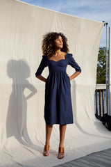 Violet Dress / Navy Stretch Linen - ourCommonplace
