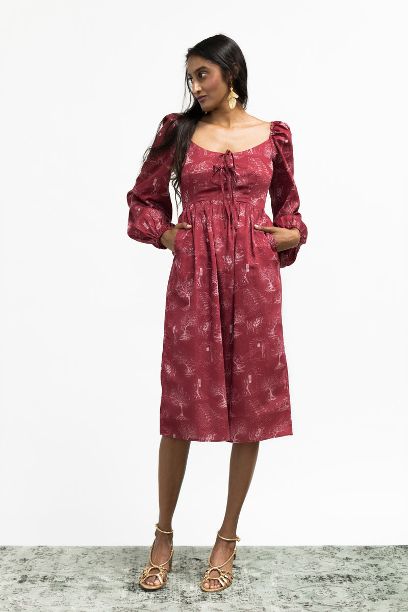 Marcela Dress / Ruby Red + Alabaster Cotton Toile - ourCommonplace