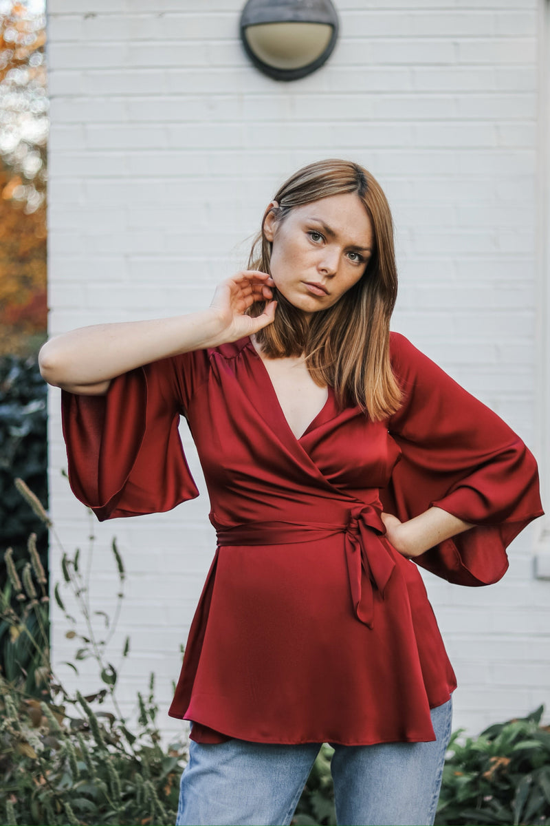 Juno Kimono Top / Scarlet Red Silk - ourCommonplace