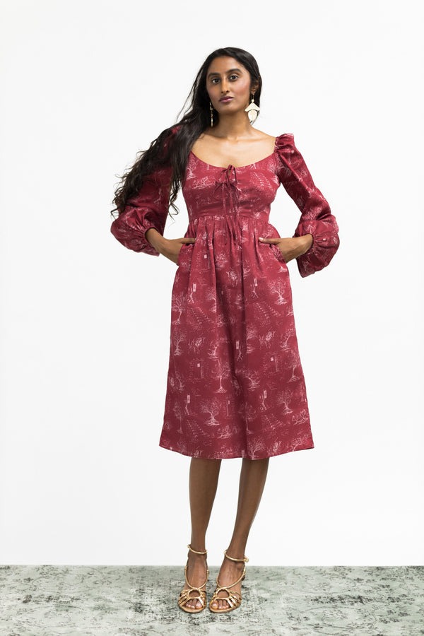 Marcela Dress / Ruby Red + Alabaster Cotton Toile - ourCommonplace