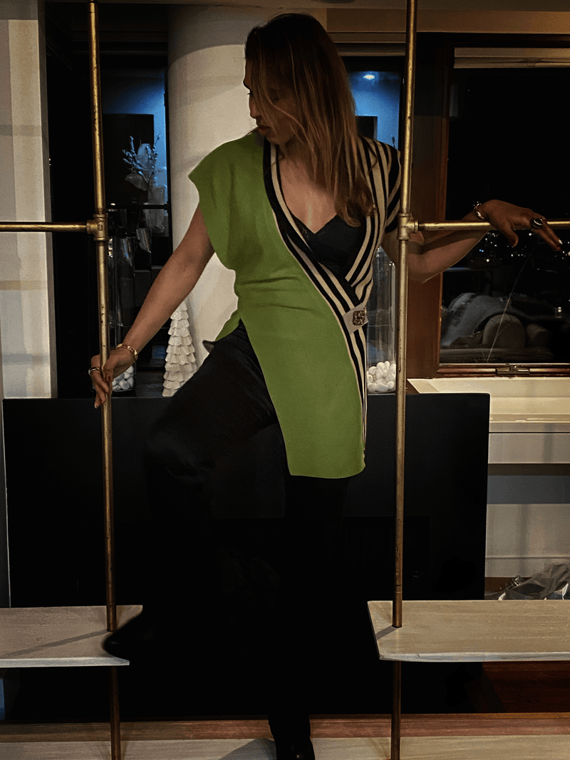 KAMALA Olive/Stripe Sweater Vest - ourCommonplace