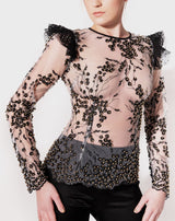 LONDON Beaded and Embroidered Mesh Top - ourCommonplace
