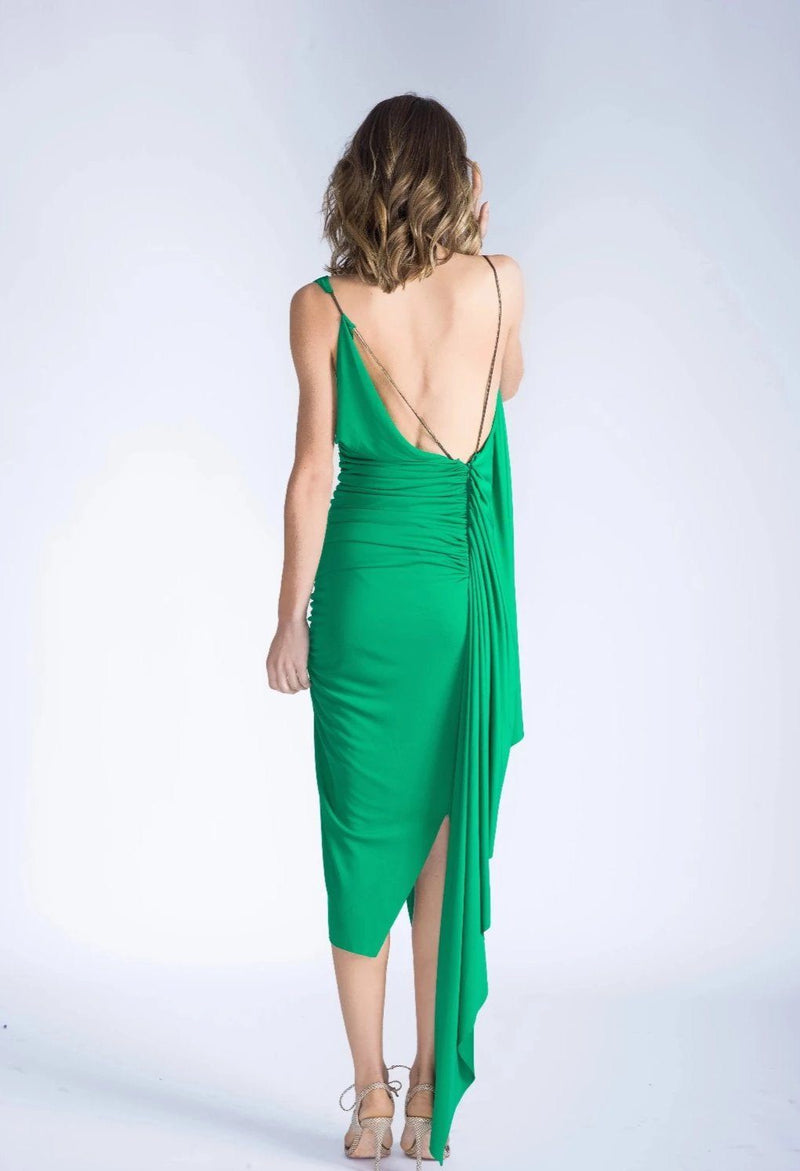 MARGOT Emerald A-Symmetrical Shirring Dress - ourCommonplace