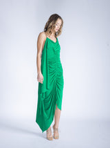 MARGOT Emerald A-Symmetrical Shirring Dress - ourCommonplace