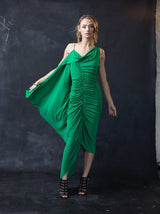 MARGOT Emerald A-Symmetrical Shirring Dress - ourCommonplace