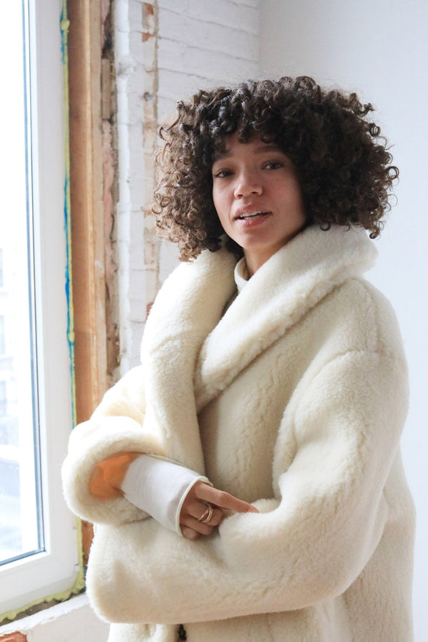 Medea Coat, Vegetarian Shearling - ourCommonplace