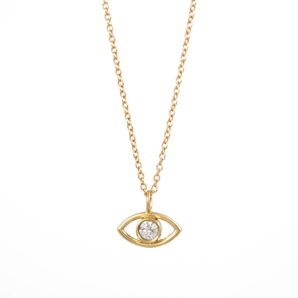 Evil Eye Diamond Necklace - 14K Yellow Gold - ourCommonplace